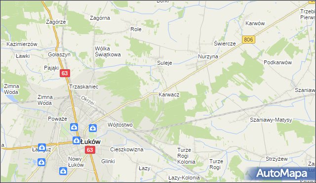 mapa Karwacz gmina Łuków, Karwacz gmina Łuków na mapie Targeo