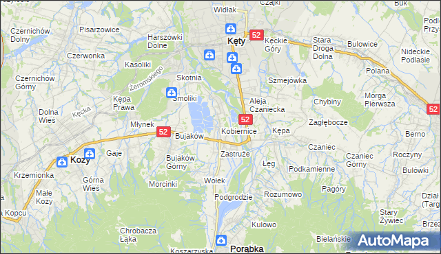 mapa Kobiernice, Kobiernice na mapie Targeo