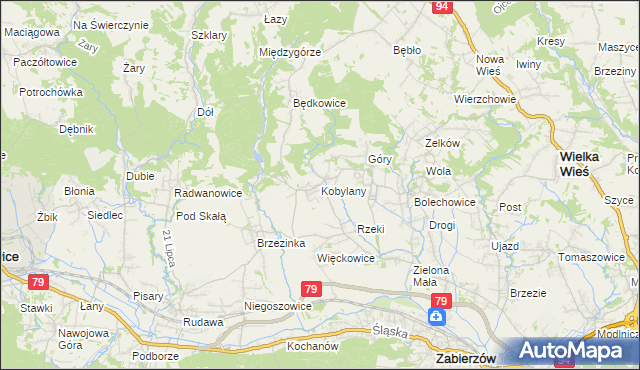mapa Kobylany gmina Zabierzów, Kobylany gmina Zabierzów na mapie Targeo