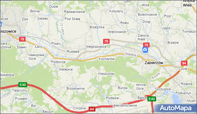 mapa Kochanów gmina Zabierzów, Kochanów gmina Zabierzów na mapie Targeo