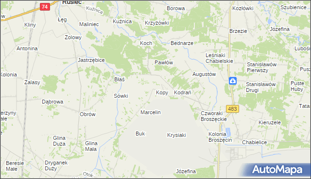 mapa Kopy gmina Rząśnia, Kopy gmina Rząśnia na mapie Targeo