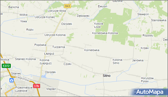 mapa Kornelówka gmina Sitno, Kornelówka gmina Sitno na mapie Targeo