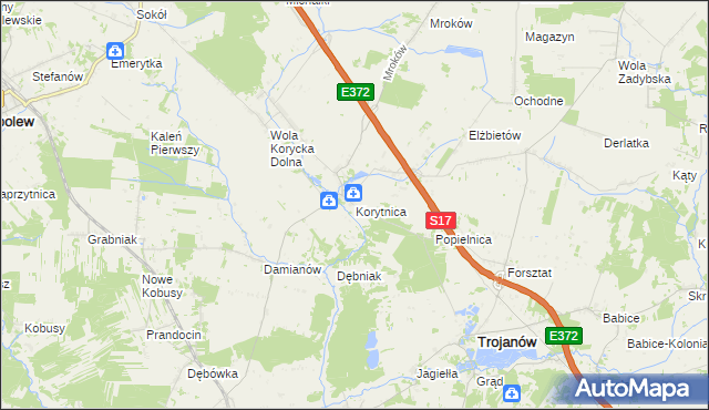 mapa Korytnica gmina Trojanów, Korytnica gmina Trojanów na mapie Targeo