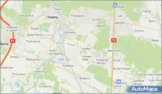 mapa Kowala gmina Sitkówka-Nowiny, Kowala gmina Sitkówka-Nowiny na mapie Targeo