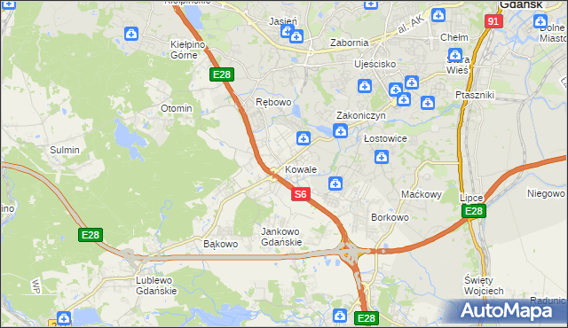 mapa Kowale gmina Kolbudy, Kowale gmina Kolbudy na mapie Targeo