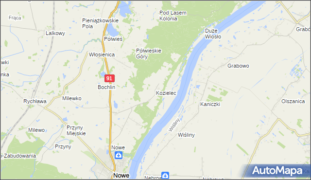 mapa Kozielec gmina Nowe, Kozielec gmina Nowe na mapie Targeo