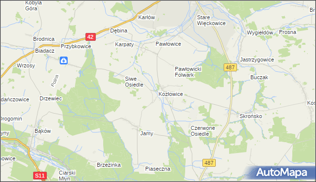 mapa Kozłowice, Kozłowice na mapie Targeo