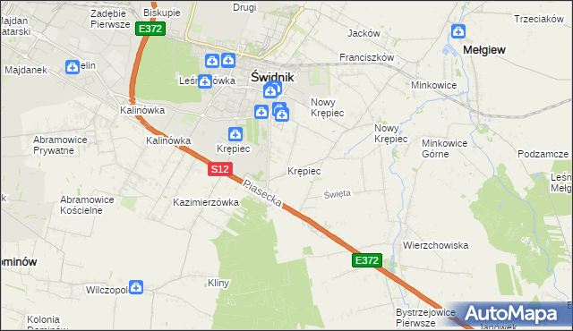 mapa Krępiec gmina Mełgiew, Krępiec gmina Mełgiew na mapie Targeo