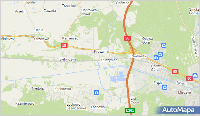 mapa Kruszyniec gmina Sicienko, Kruszyniec gmina Sicienko na mapie Targeo
