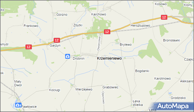 mapa Krzemieniewo powiat leszczyński, Krzemieniewo powiat leszczyński na mapie Targeo