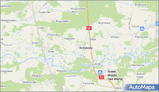 mapa Krzykosy powiat średzki, Krzykosy powiat średzki na mapie Targeo
