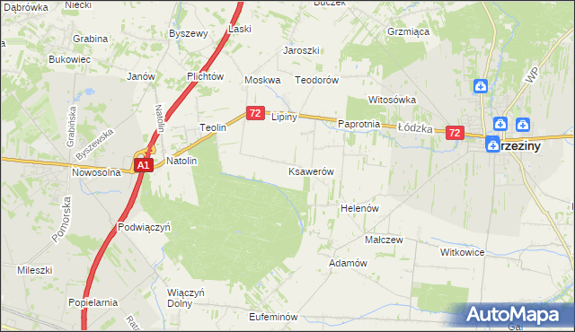 mapa Ksawerów gmina Nowosolna, Ksawerów gmina Nowosolna na mapie Targeo