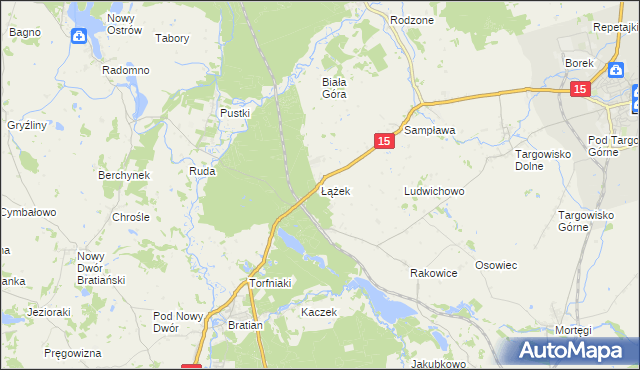 mapa Łążek gmina Lubawa, Łążek gmina Lubawa na mapie Targeo