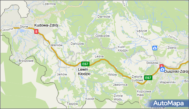 mapa Leśna gmina Lewin Kłodzki, Leśna gmina Lewin Kłodzki na mapie Targeo