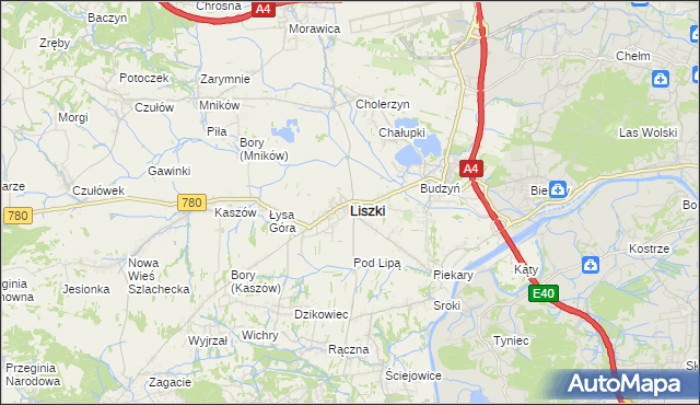 mapa Liszki powiat krakowski, Liszki powiat krakowski na mapie Targeo