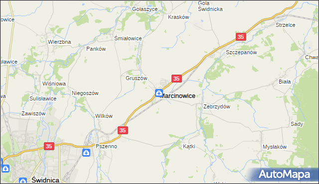 mapa Marcinowice powiat świdnicki, Marcinowice powiat świdnicki na mapie Targeo