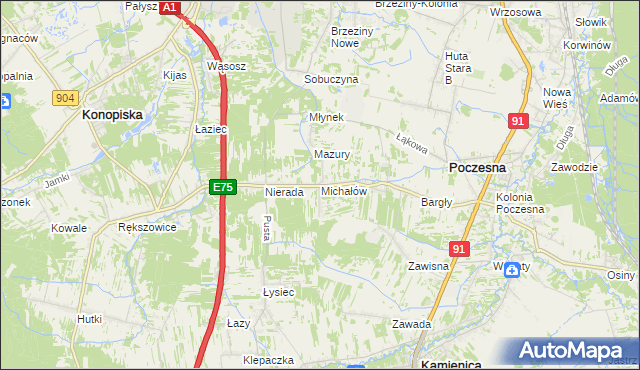 mapa Michałów gmina Poczesna, Michałów gmina Poczesna na mapie Targeo