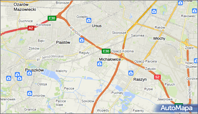 mapa Michałowice powiat pruszkowski, Michałowice powiat pruszkowski na mapie Targeo