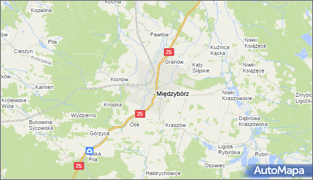 mapa Międzybórz powiat oleśnicki, Międzybórz powiat oleśnicki na mapie Targeo