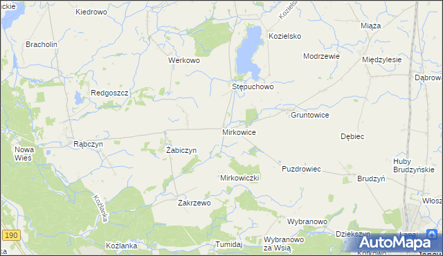 mapa Mirkowice gmina Mieścisko, Mirkowice gmina Mieścisko na mapie Targeo