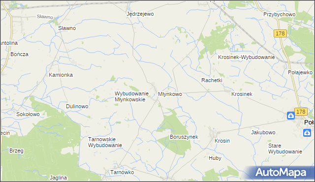 mapa Młynkowo gmina Połajewo, Młynkowo gmina Połajewo na mapie Targeo