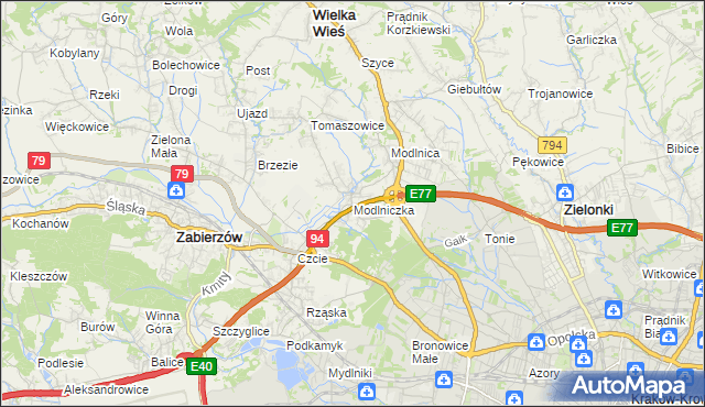 mapa Modlniczka, Modlniczka na mapie Targeo