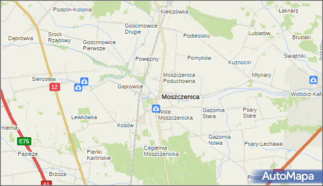 mapa Moszczenica powiat piotrkowski, Moszczenica powiat piotrkowski na mapie Targeo