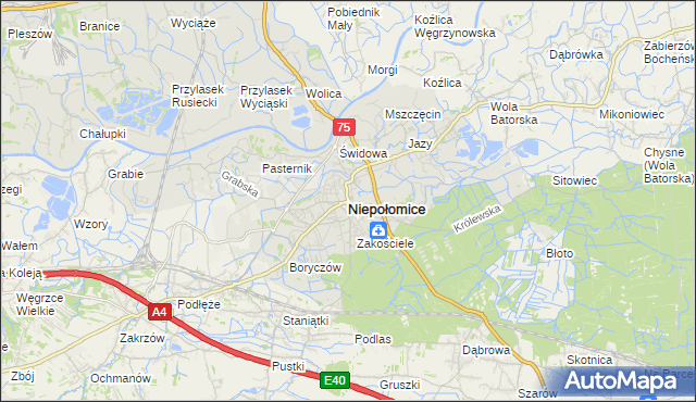 mapa Niepołomice, Niepołomice na mapie Targeo