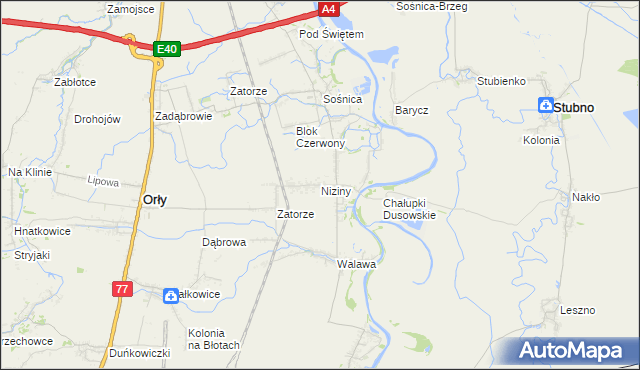 mapa Niziny gmina Orły, Niziny gmina Orły na mapie Targeo