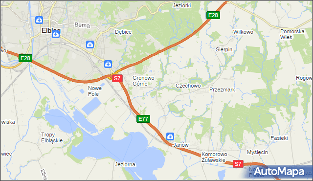 mapa Nowina gmina Elbląg, Nowina gmina Elbląg na mapie Targeo