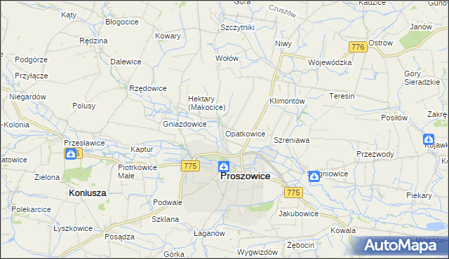 mapa Opatkowice gmina Proszowice, Opatkowice gmina Proszowice na mapie Targeo
