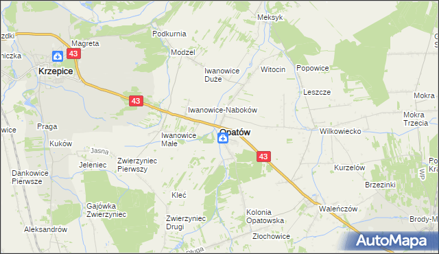 mapa Opatów powiat kłobucki, Opatów powiat kłobucki na mapie Targeo