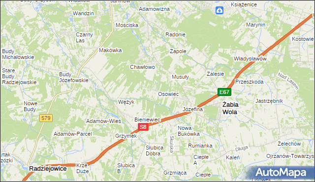 mapa Osowiec gmina Żabia Wola, Osowiec gmina Żabia Wola na mapie Targeo