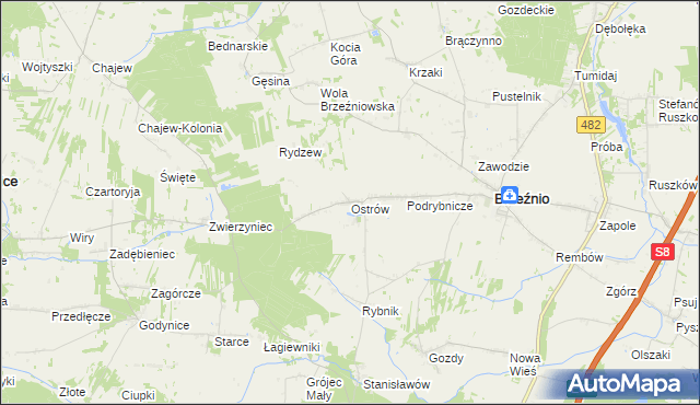 mapa Ostrów gmina Brzeźnio, Ostrów gmina Brzeźnio na mapie Targeo