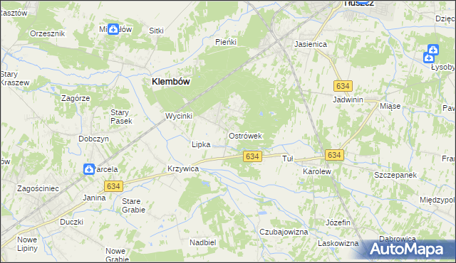 mapa Ostrówek gmina Klembów, Ostrówek gmina Klembów na mapie Targeo