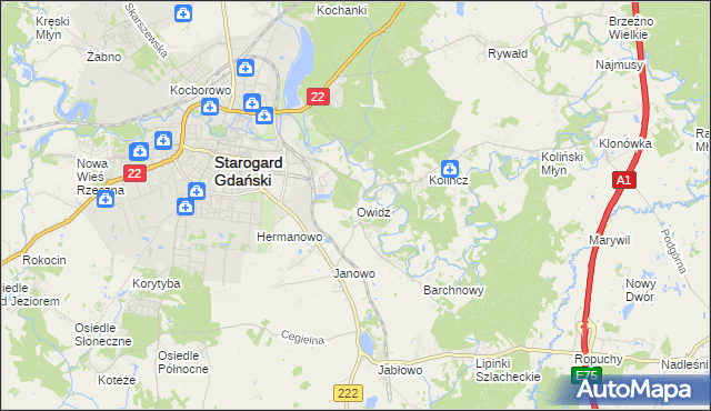mapa Owidz, Owidz na mapie Targeo