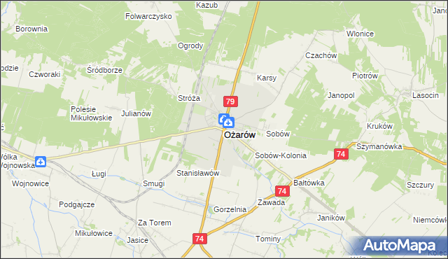 mapa Ożarów powiat opatowski, Ożarów powiat opatowski na mapie Targeo