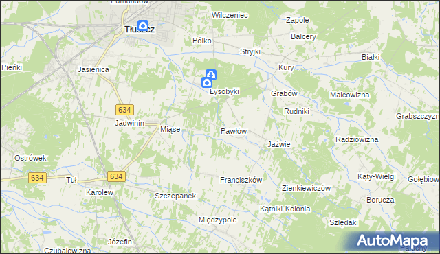 mapa Pawłów gmina Tłuszcz, Pawłów gmina Tłuszcz na mapie Targeo