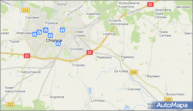 mapa Pawłówko gmina Chojnice, Pawłówko gmina Chojnice na mapie Targeo