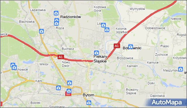 mapa Piekary Śląskie, Piekary Śląskie na mapie Targeo