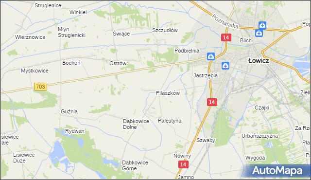 mapa Pilaszków gmina Łowicz, Pilaszków gmina Łowicz na mapie Targeo