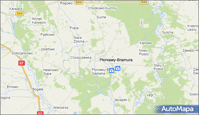 mapa Płoniawy-Bramura, Płoniawy-Bramura na mapie Targeo