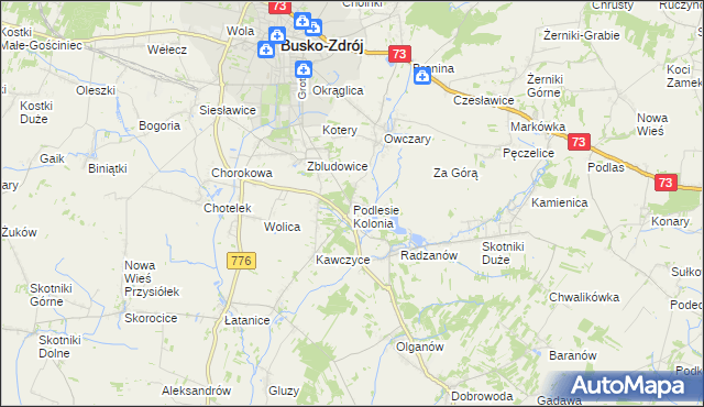 mapa Podlesie Kolonia gmina Busko-Zdrój, Podlesie Kolonia gmina Busko-Zdrój na mapie Targeo