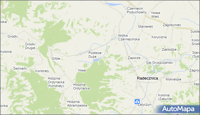 mapa Podlesie Małe gmina Radecznica, Podlesie Małe gmina Radecznica na mapie Targeo