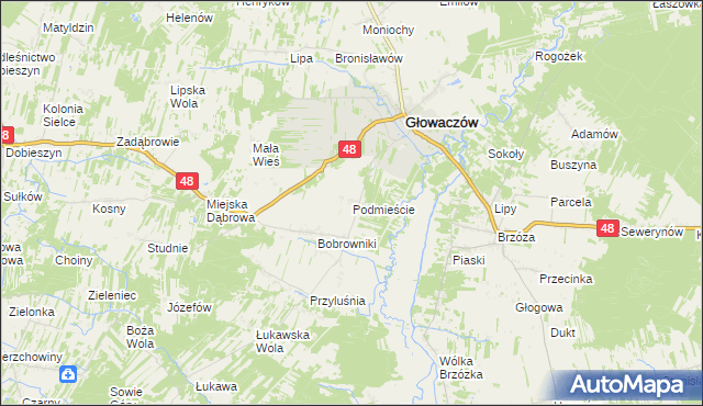 mapa Podmieście gmina Głowaczów, Podmieście gmina Głowaczów na mapie Targeo