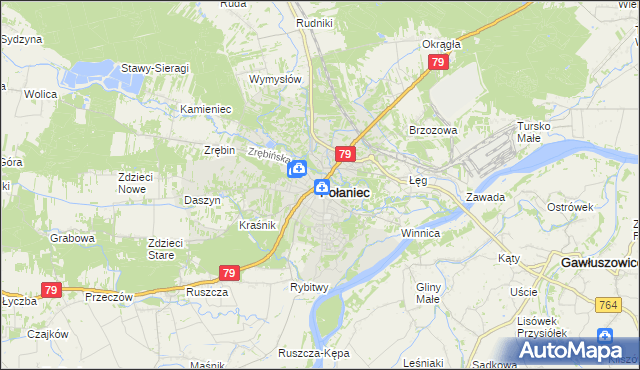 mapa Połaniec powiat staszowski, Połaniec powiat staszowski na mapie Targeo