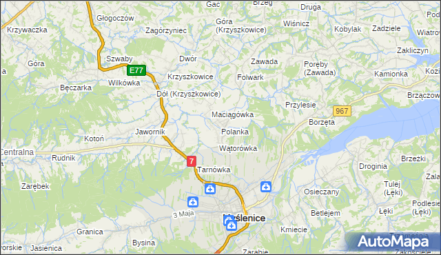 mapa Polanka gmina Myślenice, Polanka gmina Myślenice na mapie Targeo