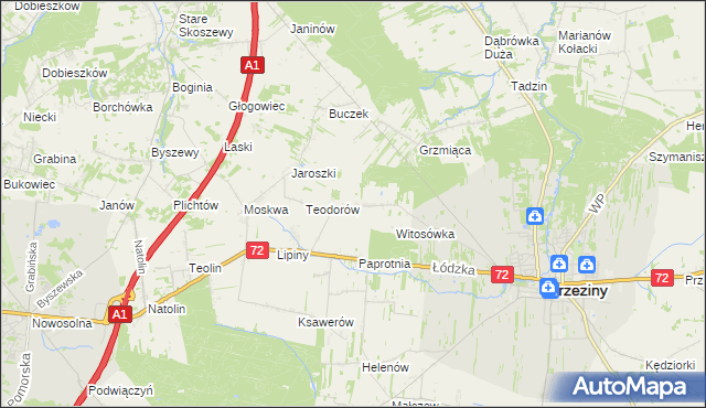 mapa Polik gmina Brzeziny, Polik gmina Brzeziny na mapie Targeo