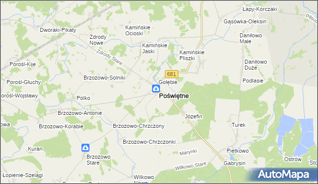 mapa Poświętne powiat białostocki, Poświętne powiat białostocki na mapie Targeo