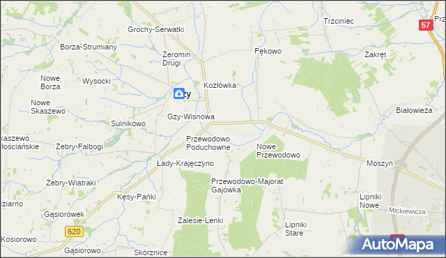 mapa Przewodowo-Parcele, Przewodowo-Parcele na mapie Targeo